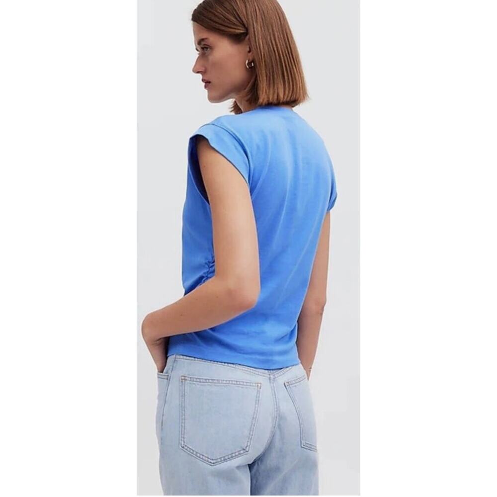 Madewell Side-Cinch Muscle Tee Medium Blue Cap Sleeve Ruched Top NJ787 - Picture 3 of 11